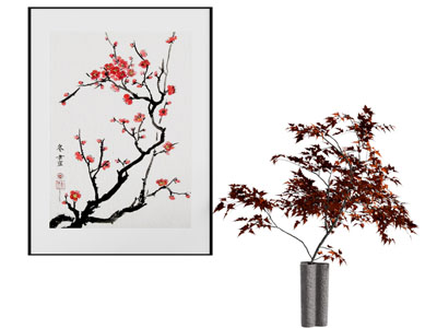 新中式装饰挂画 花瓶花卉3d模型 新中式装饰挂画 花瓶花卉