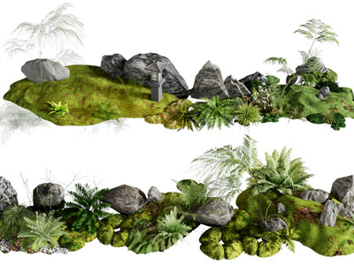 新中式石头 花草景观园艺小品