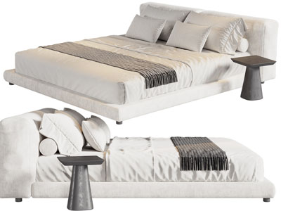 现代布艺双人床 边几