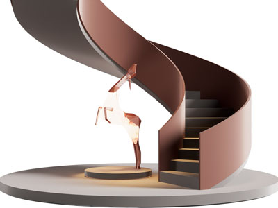 现代旋转楼梯 小鹿雕塑摆件3d模型 现代旋转楼梯 小鹿雕塑摆件