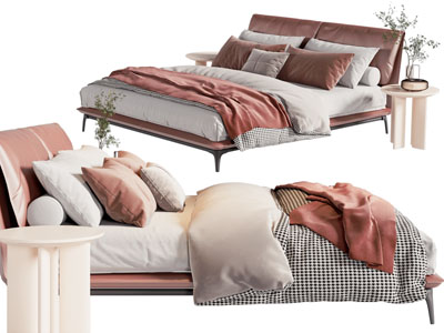 现代双人床 床头几