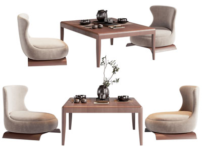 新中式茶几 坐椅组合3d模型 新中式茶几 坐椅组合