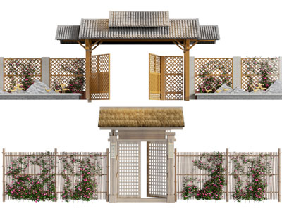 新中式藤蔓植物围墙 围栏 篱笆 大门