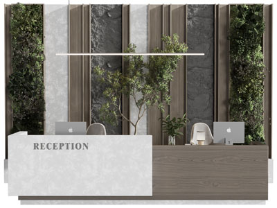 现代前台接待台 植物背景墙