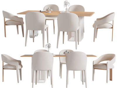 现代奶油色餐桌椅组合