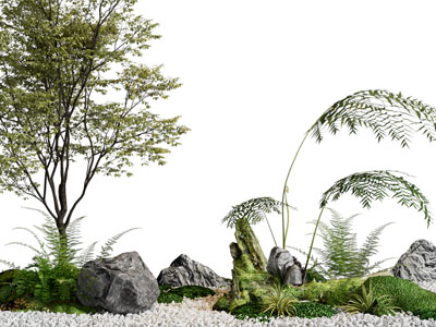 新中式石头 树木景观园艺小品