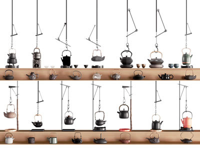 新中式吊炉茶壶 茶具杯子展览展示