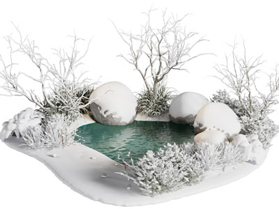 现代水池 雪景景观园艺小品