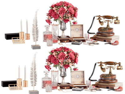 欧式复古电话 花瓶花卉 装饰品摆件组合