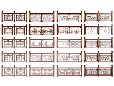 新中式栏杆 护栏 围栏3d模型 新中式栏杆 护栏 围栏