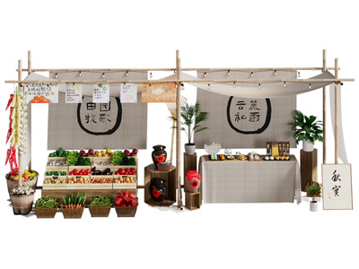 新中式农产品 水果蔬菜摊 售卖点3d模型 新中式农产品 水果蔬菜摊 售卖点