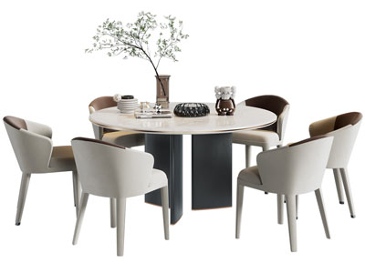 现代圆形餐桌椅组合