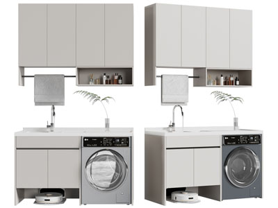 现代阳台洗衣机 洗衣盆收纳柜