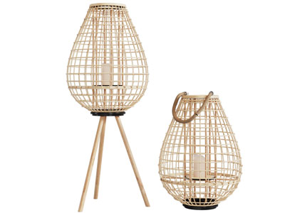 侘寂风藤编灯罩的落地灯 烛台