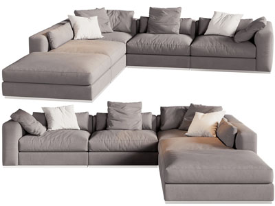 现代布艺转角多人沙发