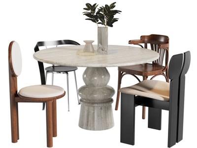 现代圆形餐桌椅组合