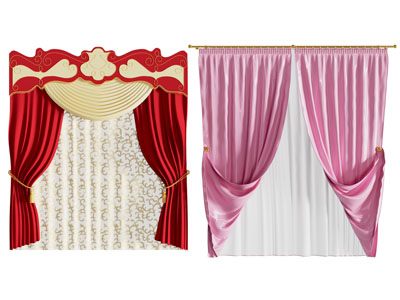 欧式红色窗帘窗纱3d模型 欧式红色窗帘窗纱