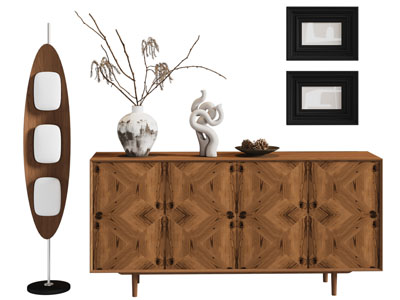 现代实木玄关柜 边柜 落地灯