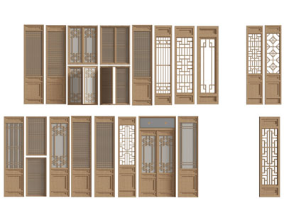 新中式实木镂花窗 门扇 窗格 花格 隔断