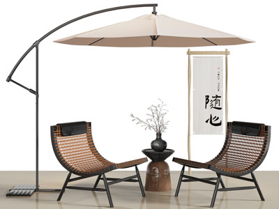 新中式藤编休闲椅子 遮阳伞