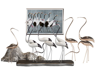 新中式仙鹤雕塑雕刻摆件组合