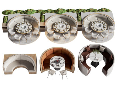 现代卡座餐桌椅组合