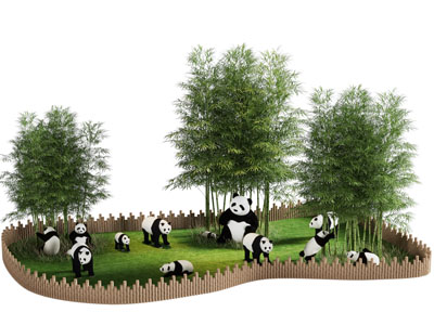 新中式熊猫 竹子景观园艺小品