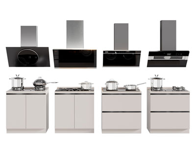 现代燃气灶 锅具 抽油烟机 厨房电器3d模型 现代燃气灶 锅具 抽油烟机 厨房电器