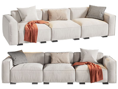 现代奶油风布艺多人沙发