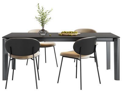 现代黑色长方形餐桌椅组合