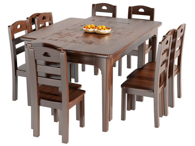 现代长方形实木餐桌椅组合