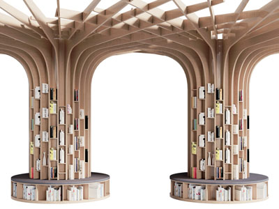 现代装饰柱子书柜 公共椅