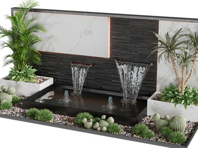 现代瀑布景墙 水池 花坛景观园艺小品