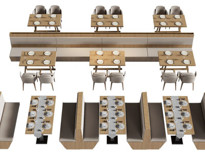 现代饭店卡座餐桌椅组合