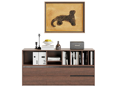 现代实木矮柜 书柜 挂画