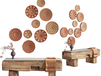 侘寂风圆盘墙饰挂件 长凳