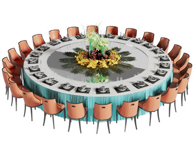 新中式酒店圆形餐桌椅组合