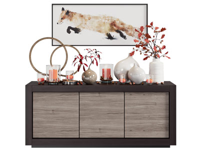 现代实木玄关柜 摆件组合