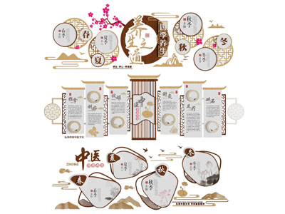 新中式养生文化宣传背景墙