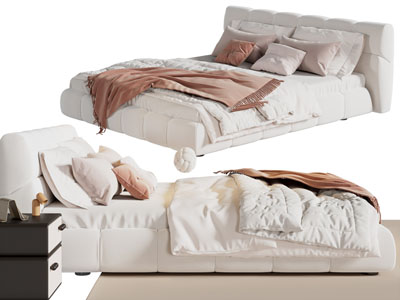 侘寂风双人床 床头柜