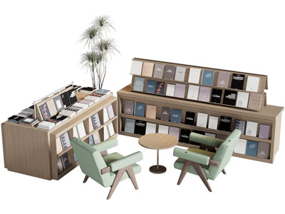 现代实木书柜 休闲桌椅组合