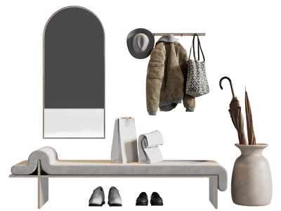 现代玄关沙发凳子 换鞋凳 衣架穿衣镜