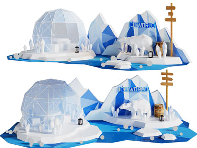 现代冰雪世界美陈 演绎舞台 户外装置