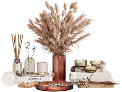 现代玻璃花瓶花卉 香薰 书本摆件组合