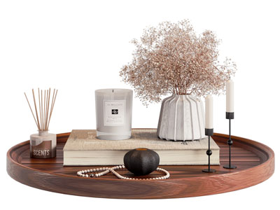 现代托盘书本 花瓶香薰摆件组合