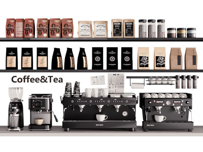 现代袋装咖啡豆 咖啡机3d模型 现代袋装咖啡豆 咖啡机