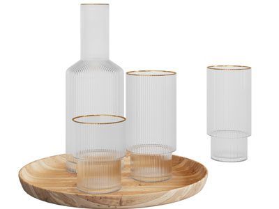 现代轻奢条纹玻璃杯子 茶具杯子