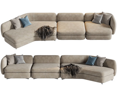 现代布艺转角多人沙发