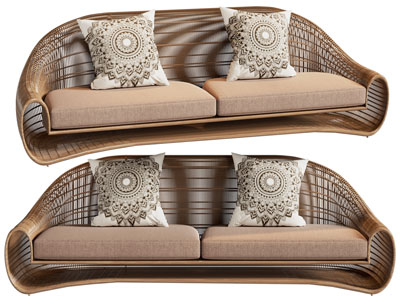 东南亚竹编多人沙发