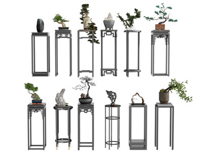 新中式花架松树盆景盆栽摆件